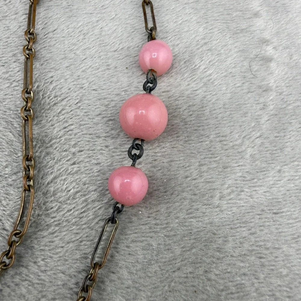 Vintage Art Deco Necklace Long‎ Statement Pink Beaded Spring 34